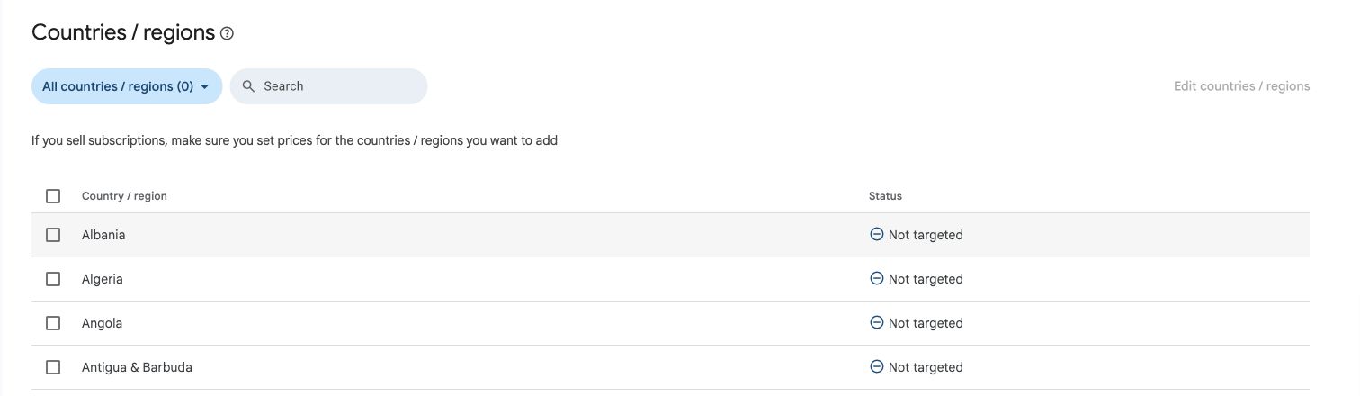 Select your countries in Production. Use Edit countries / regions to add them, then save. This does not publish a release.