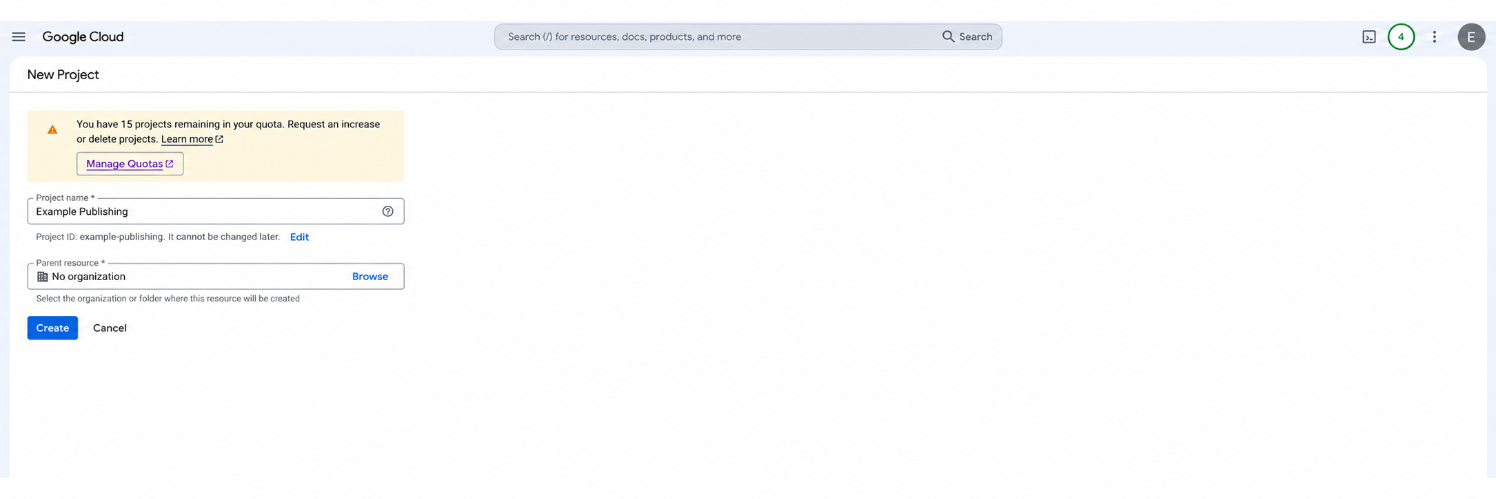 In Google Cloud, select a project you control or create one. You can reuse it for other apps.